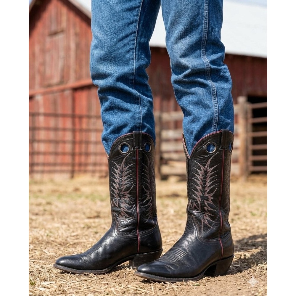 Nocona Mens 11 D Vintage Western Cowboy Black Leather Boots 71203 USA Made *Read